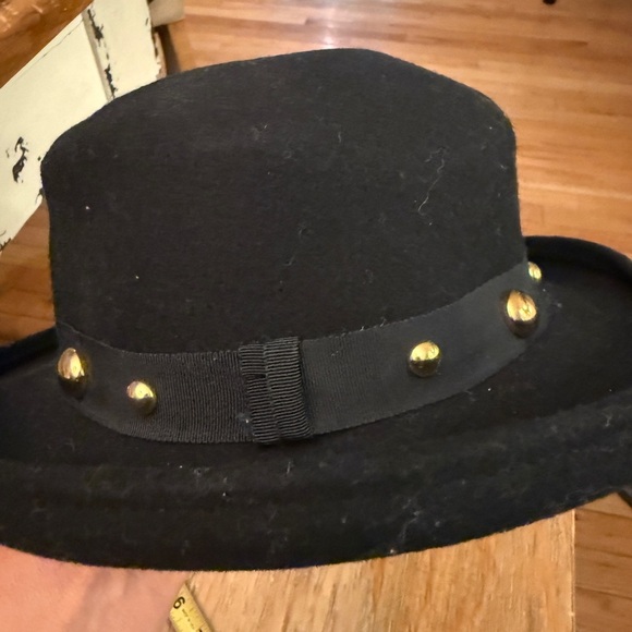 Black Wool Doeskin Felt Hat with Gold Studs 7 inch opening - Picture 3 of 5